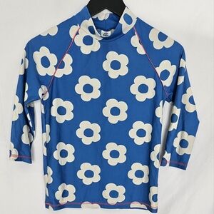 Mini Boden Rashguard Blue And White Flower Print Size 11-12 Years